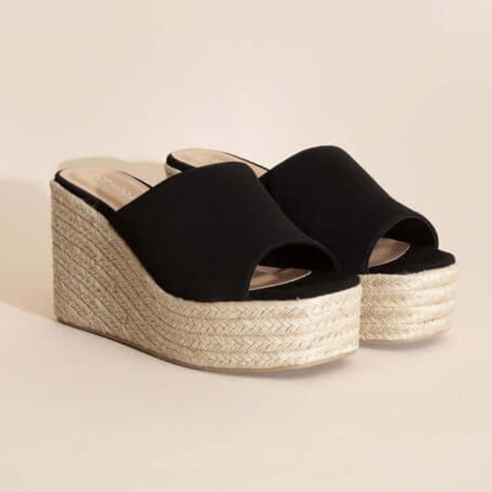 WEBSTER-20 Platform Wedge Slide Heels - Black-  US 8